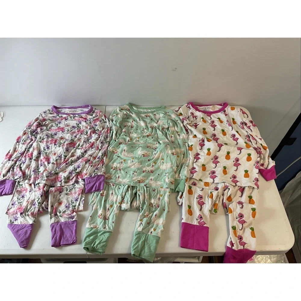 Lot of 6 Pieces‎ 5T Vive and Mack Bamboo Girls Pajama set Floral Swans Flamingos